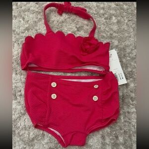 Janie and Jack deep pink, two piece high waisted bikini